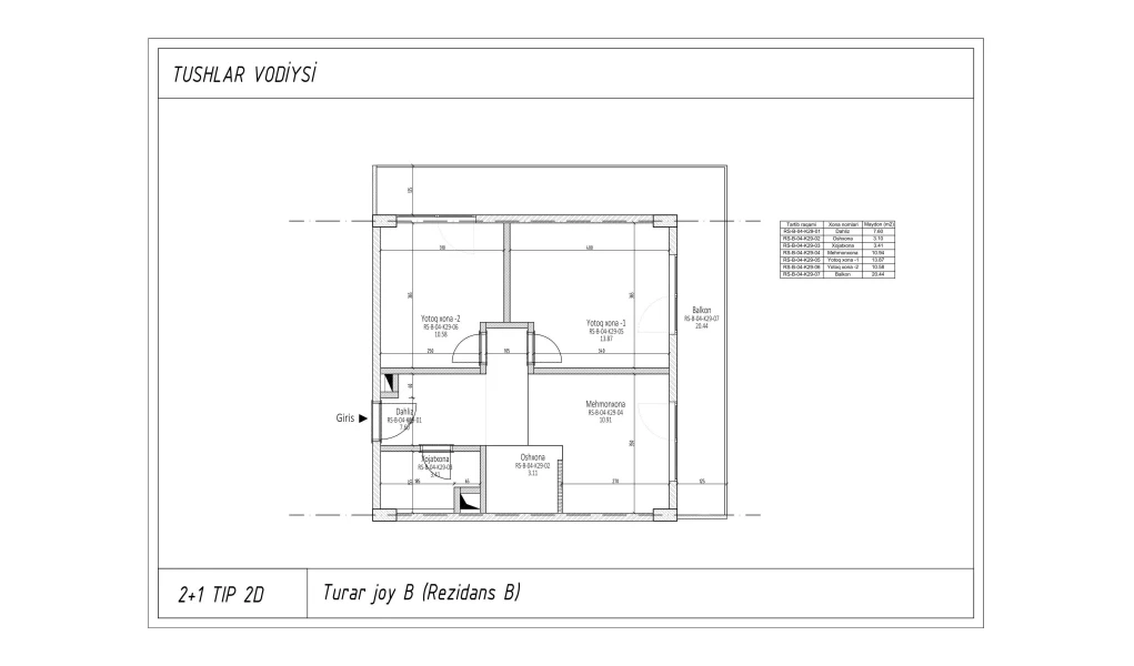 3-xonali xonadon 55.632 m²  5/5 qavat