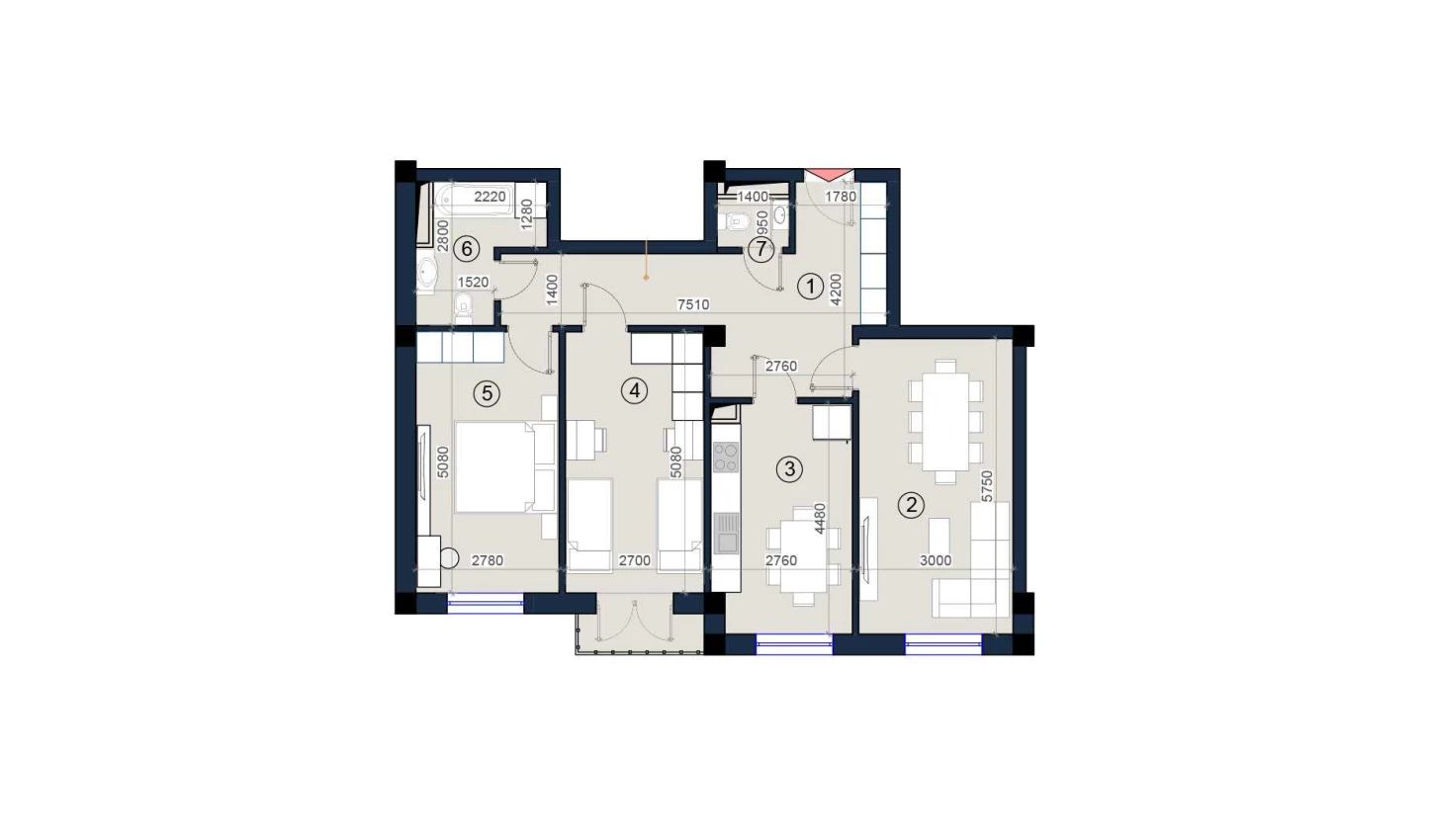 3-комнатная квартира 85 м²  2/2 этаж