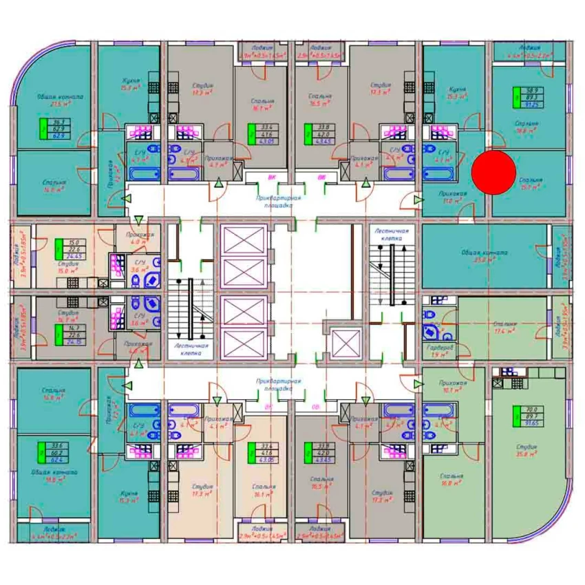 3-xonali xonadon 91.25 m²  29/30 qavat | ECO TOWER Turar-joy majmuasi