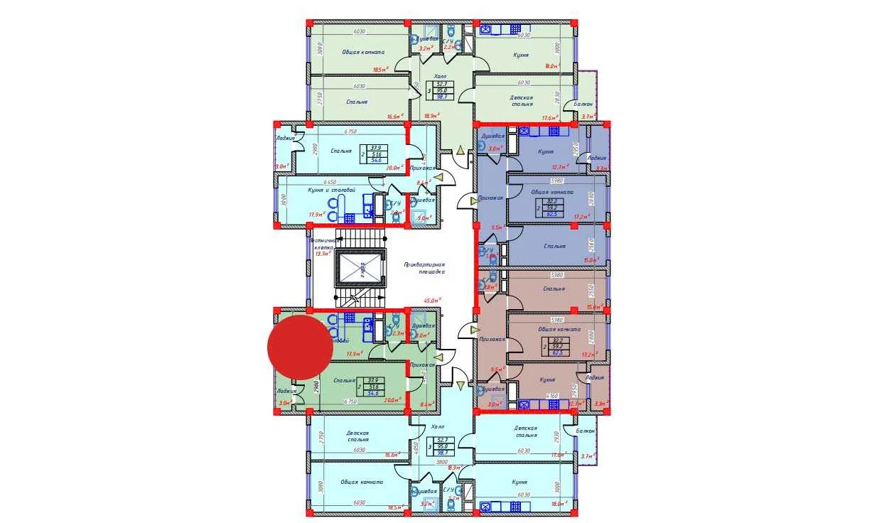 2-комнатная квартира 54.6 м²  8/8 этаж