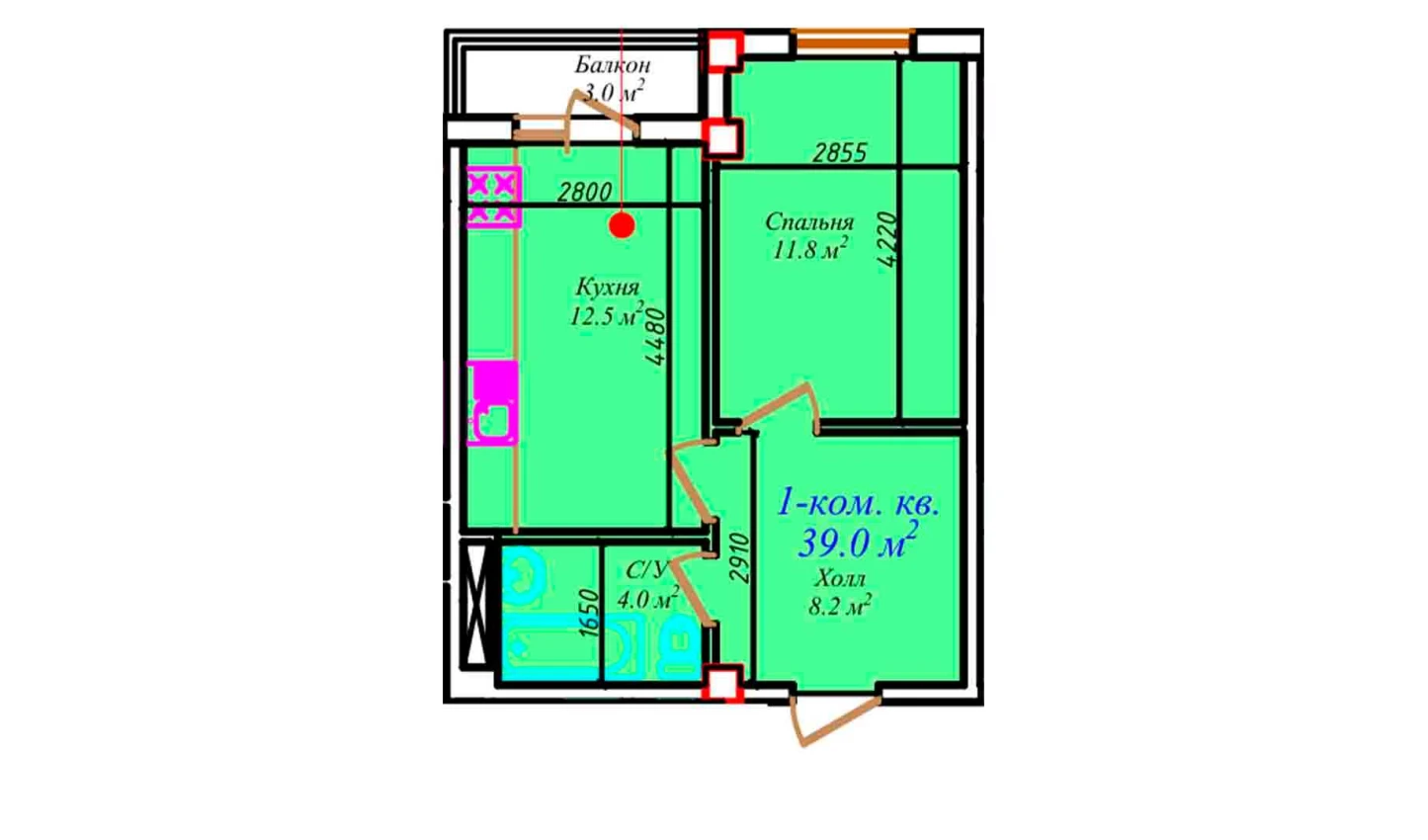 1-комнатная квартира 60.5 м²  4/4 этаж