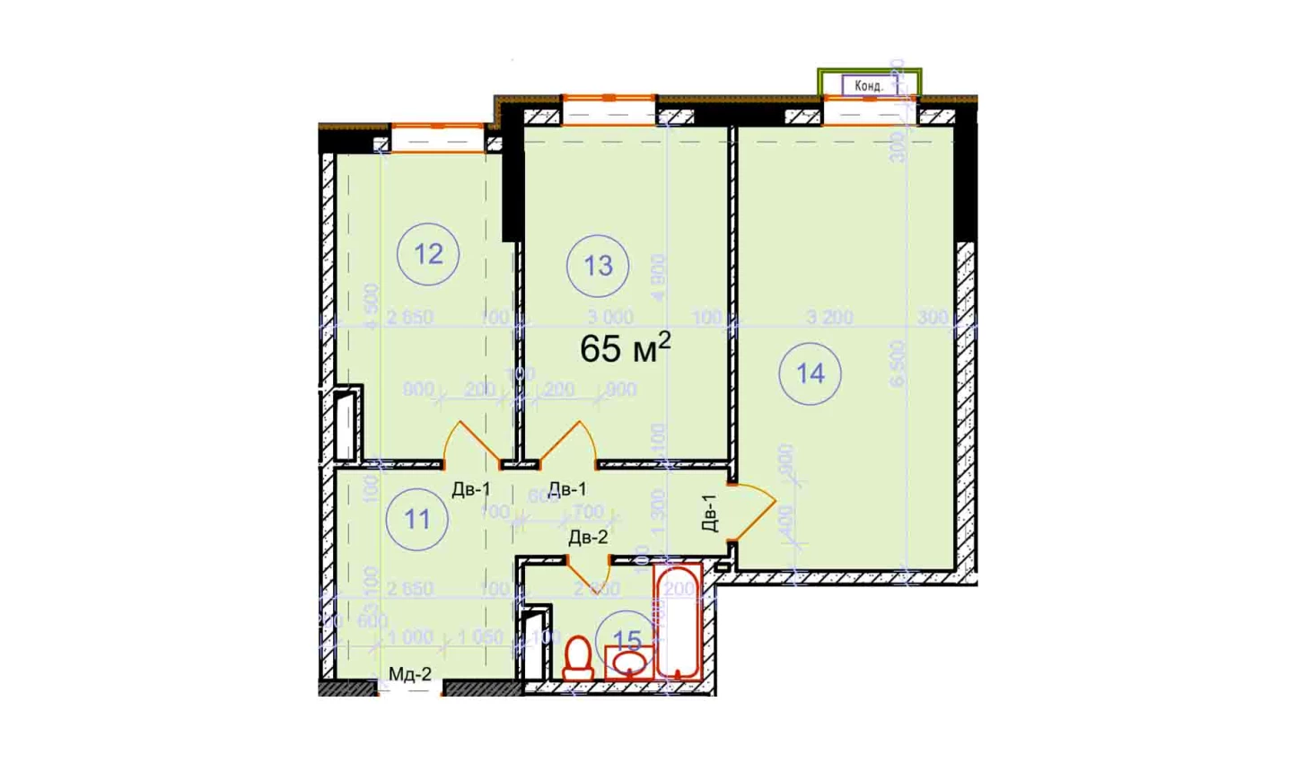 2-комнатная квартира 65 м²  9/9 этаж