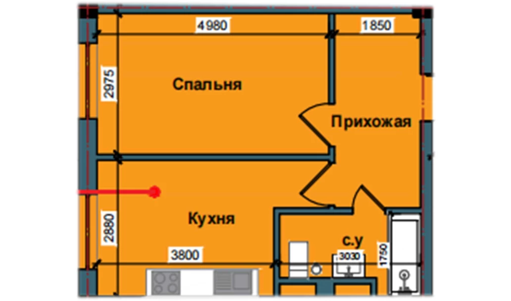 1-комнатная квартира 40.6 м²  3/3 этаж