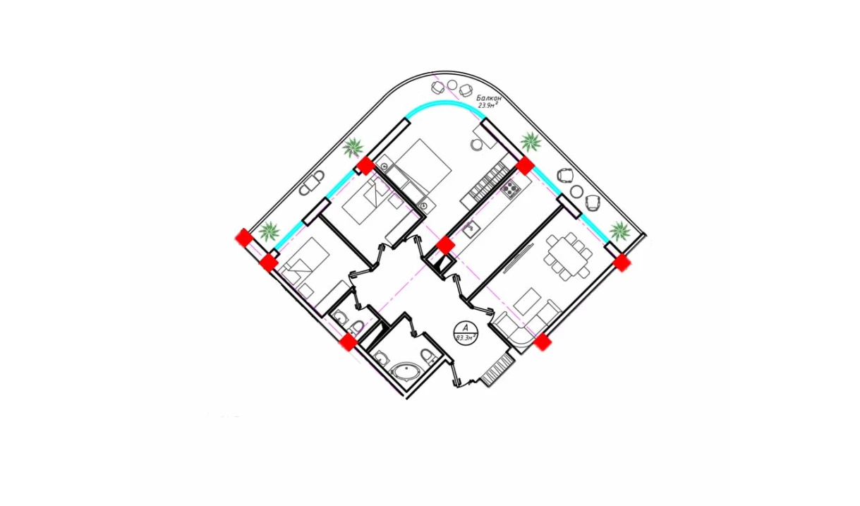 4-комнатная квартира 83.3 м²  9/9 этаж