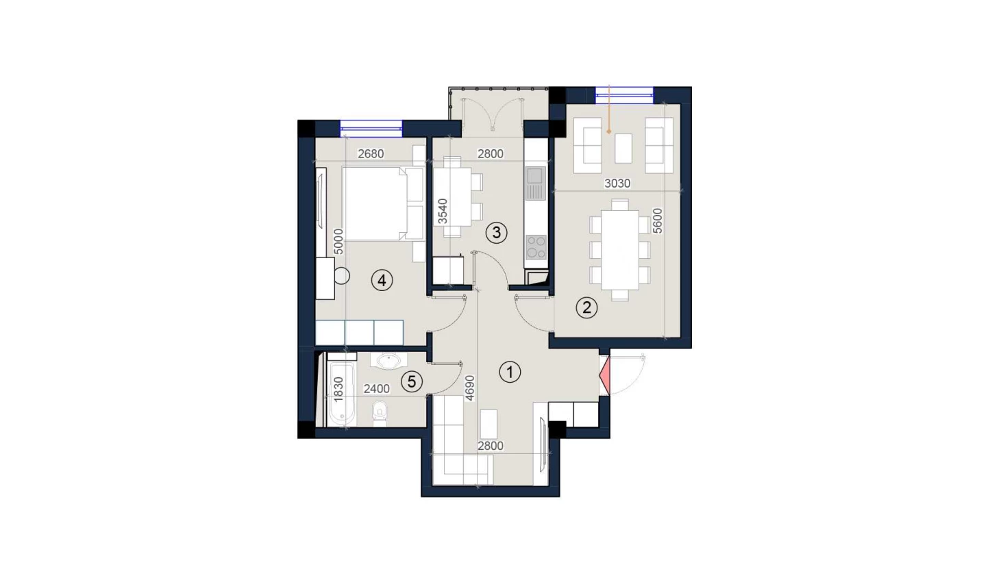 2-комнатная квартира 62 м²  2/2 этаж