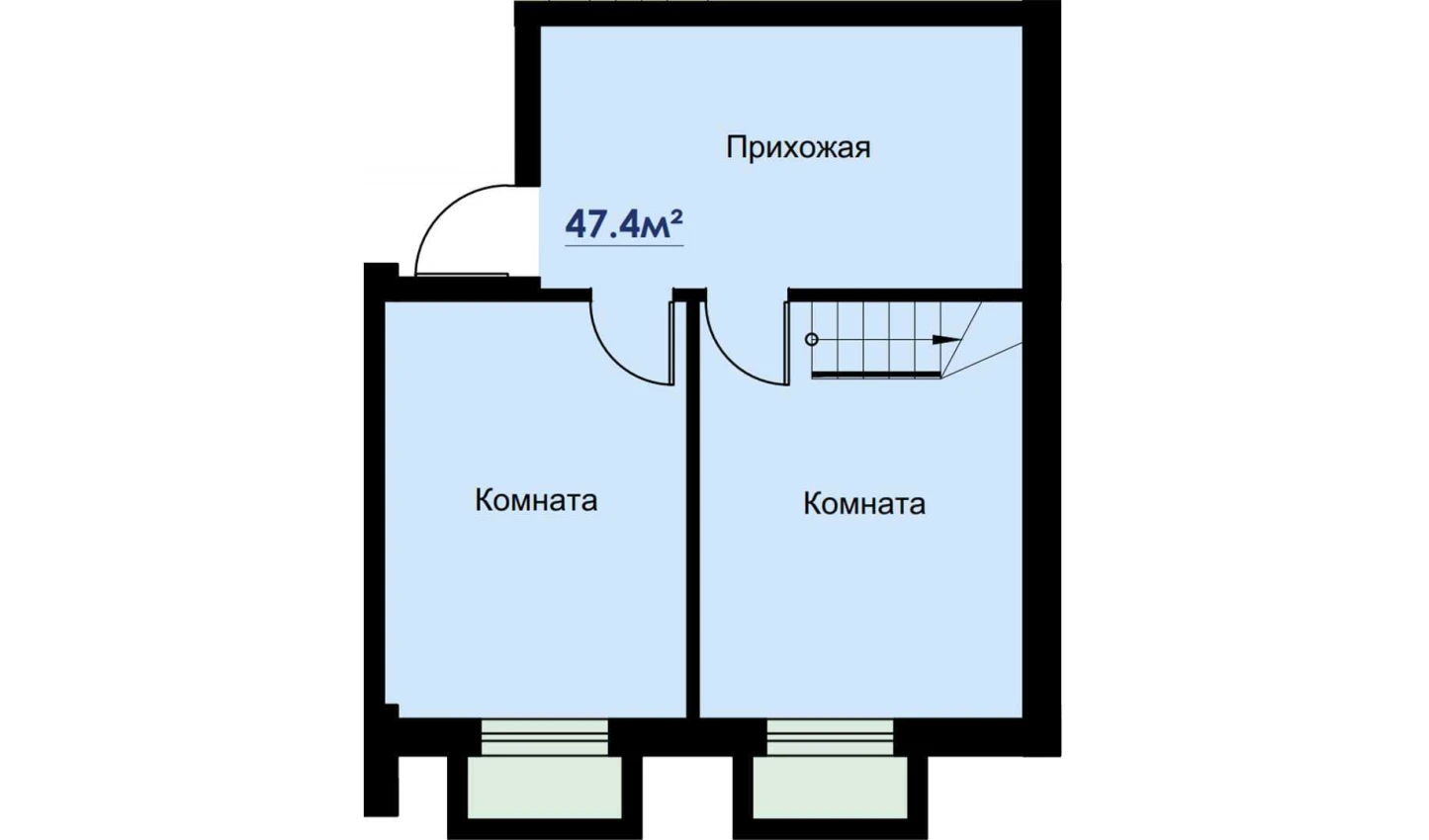 2-комнатная квартира 49.2 м²  1/1 этаж