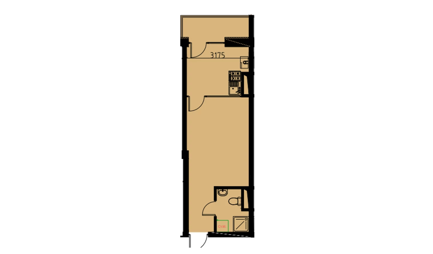 1-комнатная квартира 29.24 м²  8/8 этаж