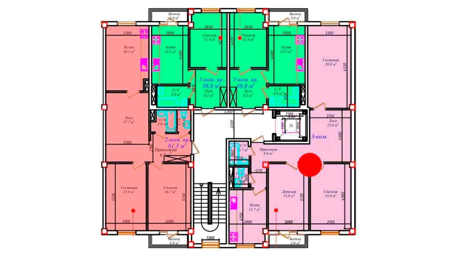 3-xonali xonadon 95.1 m²  5/5 qavat