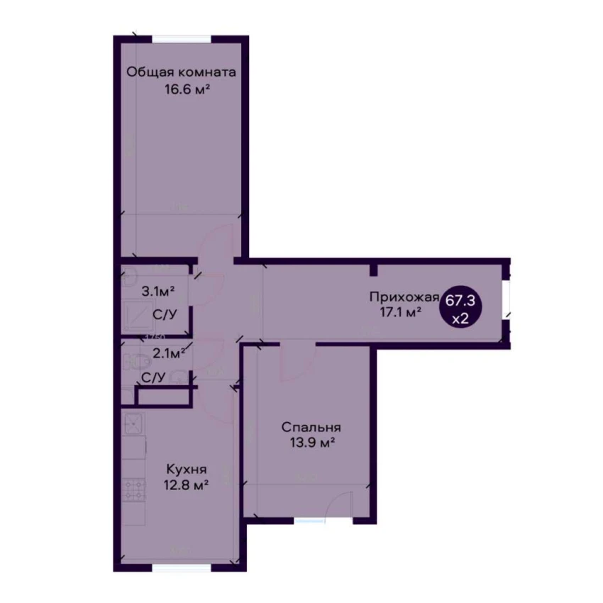 2-комнатная квартира 67.3 м²  7/7 этаж