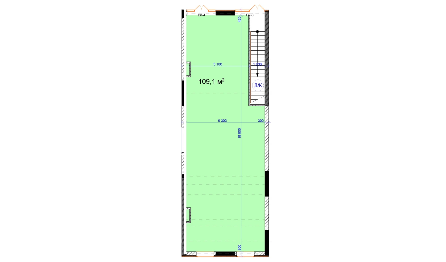 1-комнатная квартира 109.1 м²  1/1 этаж