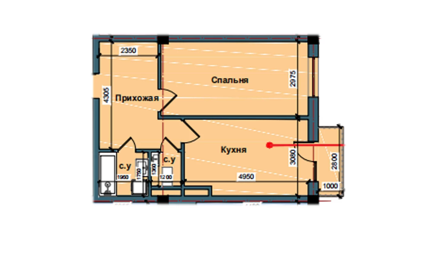 1-xonali xonadon 54.3 m²  3/3 qavat