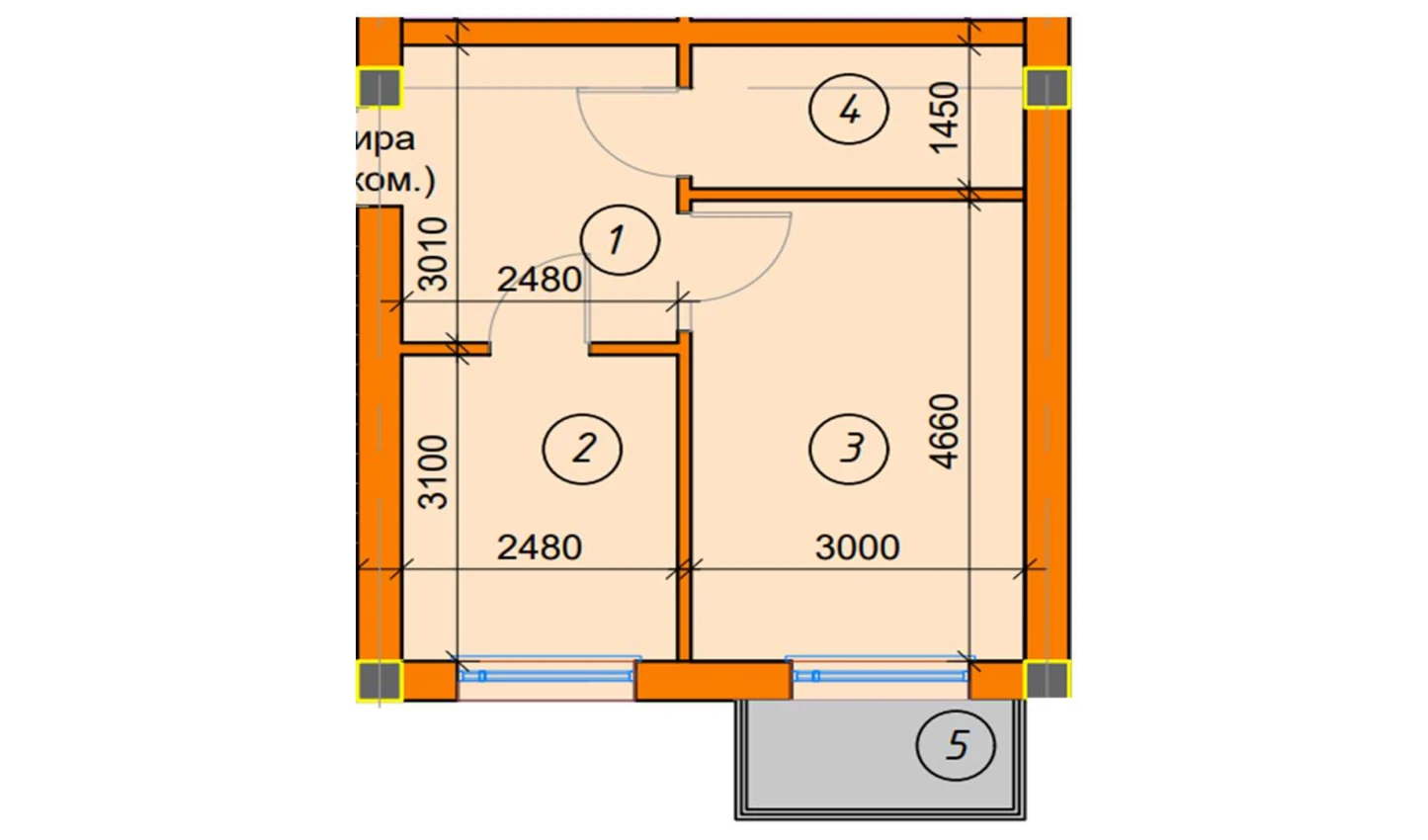 1-комнатная квартира 33.49 м²  3/3 этаж