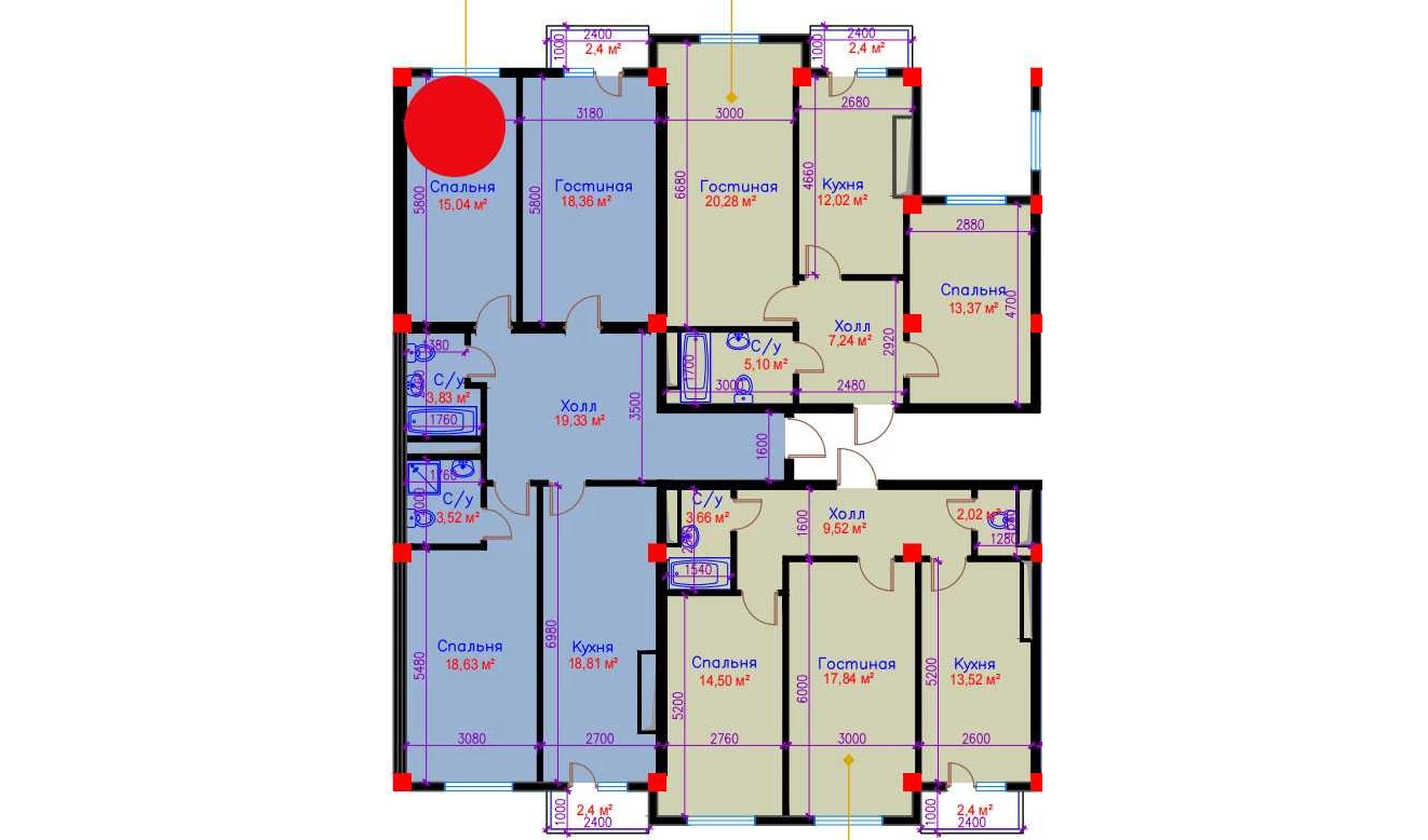 3-xonali xonadon 103.82 m²  2/2 qavat