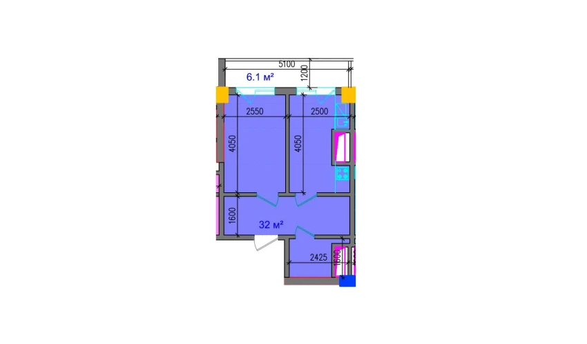 2-xonali xonadon 38.1 m²  2/12 qavat | SOKIN SOHIL Turar-joy majmuasi