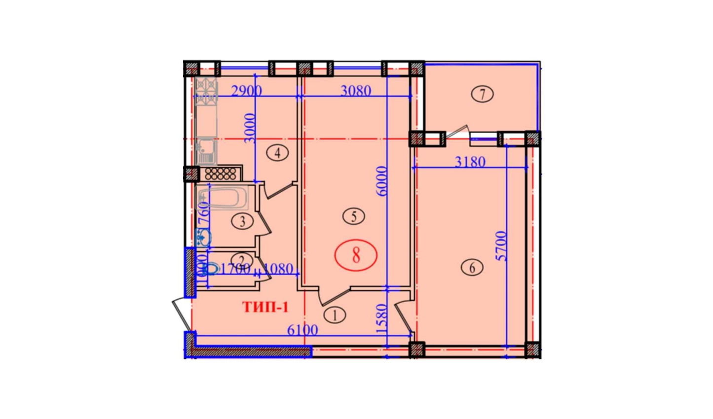 2-xonali xonadon 77.6 m²  3/3 qavat