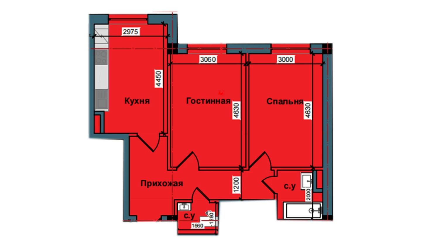 2-xonali xonadon 59.2 m²  2/9 qavat | NUR BARAKA Turar-joy majmuasi