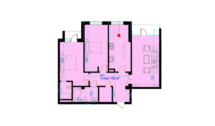 3-xonali xonadon 111.1 m²  8/9 qavat | Rohat Turar-joy majmuasi