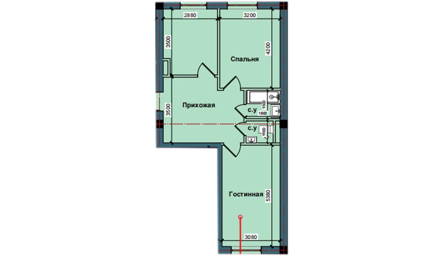 2-комнатная квартира 60 м²  1/1 этаж