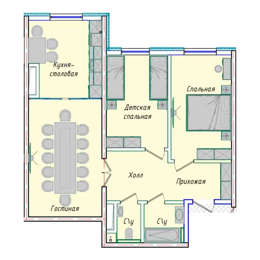 3-комнатная квартира 74.14 м²  1/1 этаж