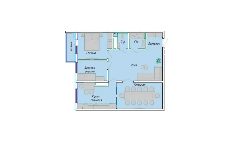 3-комнатная квартира 83.47 м²  10/12 этаж | Жилой комплекс SERGELI CITY