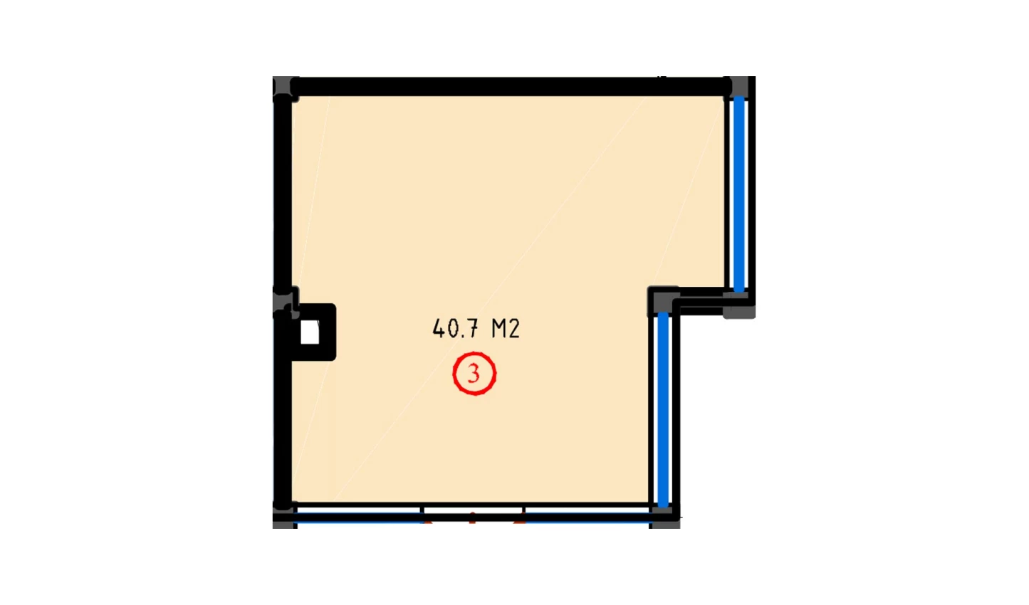 1-комнатная квартира 40.7 м²  1/1 этаж