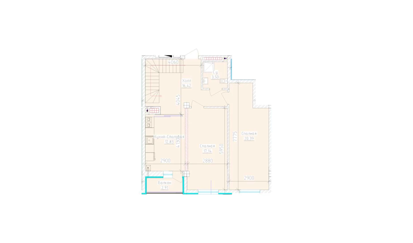 3-комнатная квартира 73.67 м²  9/9 этаж