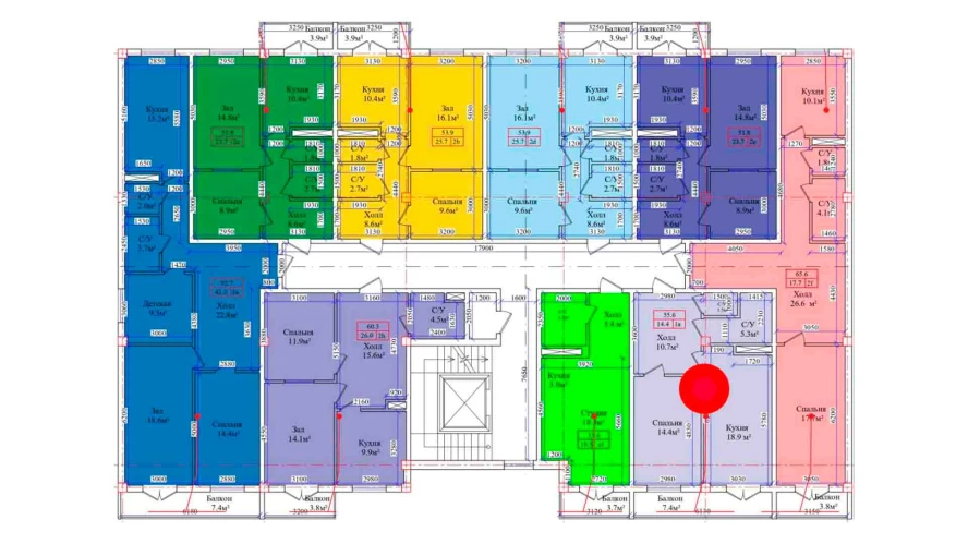 1-xonali xonadon 55.6 m²  8/8 qavat