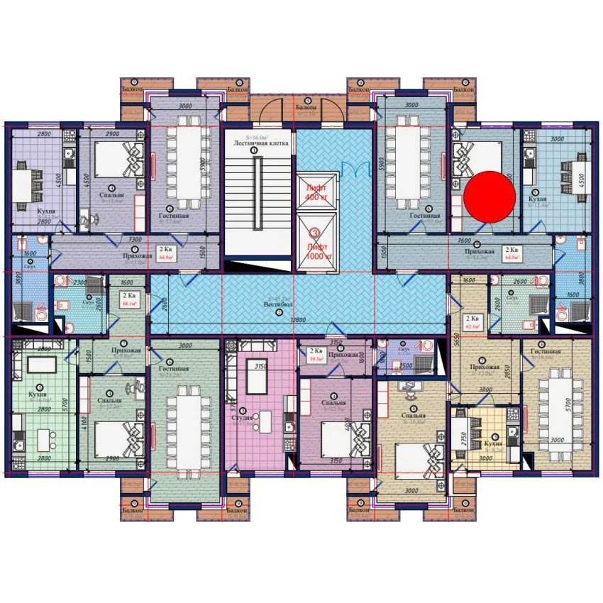 2-комнатная квартира 64.5 м²  6/6 этаж