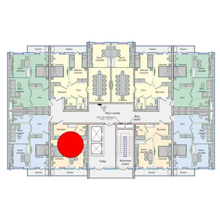 1-xonali xonadon 35.73 m²  16/16 qavat