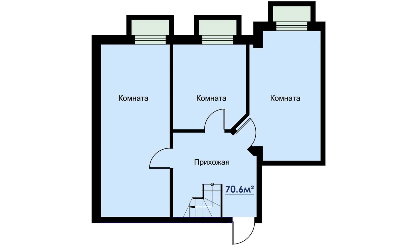 3-xonali xonadon 69.6 m²  1/1 qavat