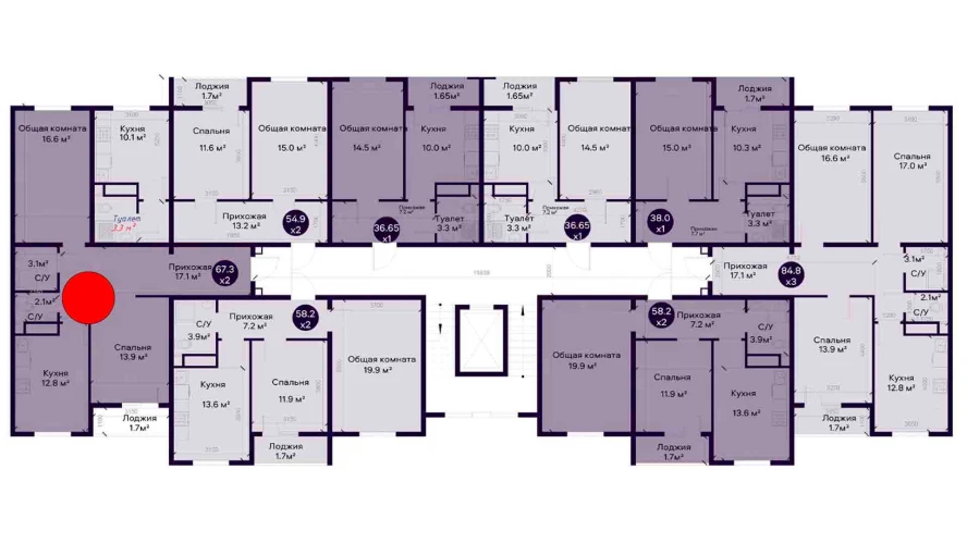 2-комнатная квартира 67.3 м²  2/2 этаж