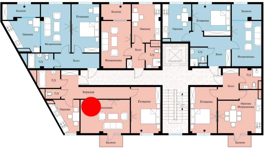 2-xonali xonadon 57.56 m²  5/5 qavat