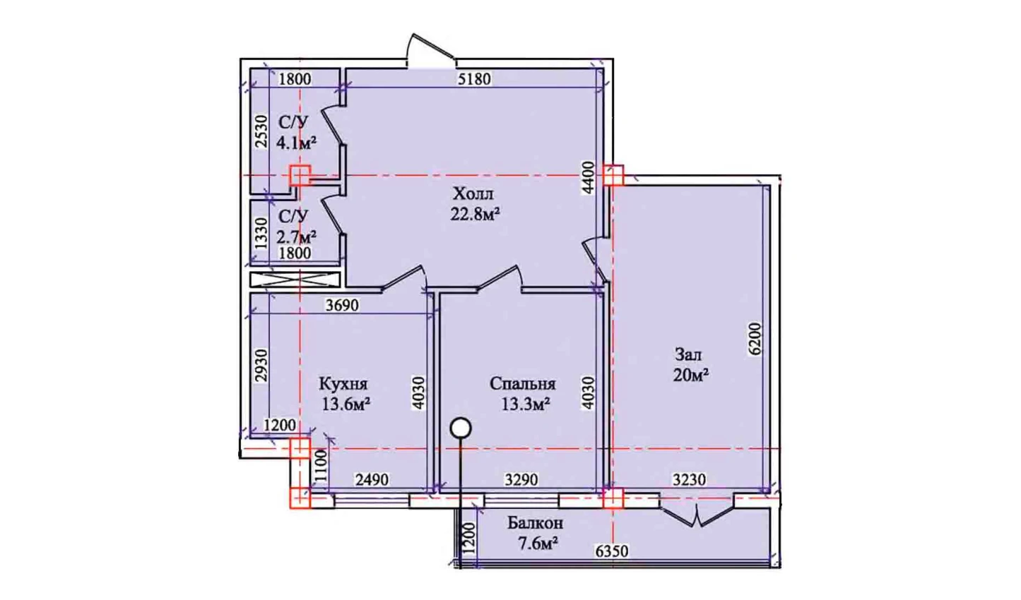 2-xonali xonadon 81.6 m²  5/5 qavat