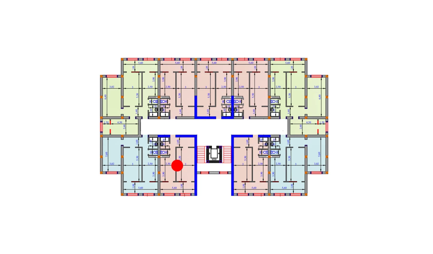 1-xonali xonadon 57.4 m²  6/6 qavat