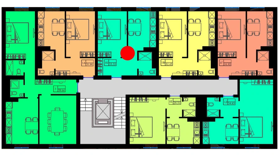 1-комнатная квартира 34 м²  6/6 этаж