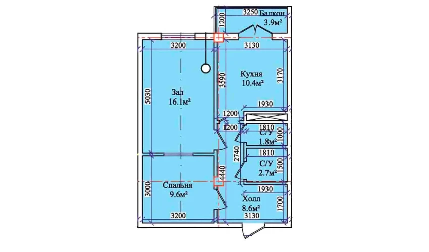 2-xonali xonadon 52.8 m²  2/9 qavat | CHIRCHIQ CITY Turar-joy majmuasi