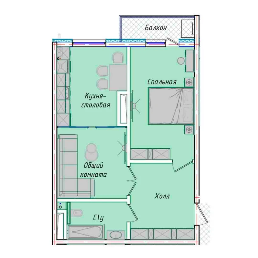 2-xonali xonadon 50.85 m²  14/14 qavat