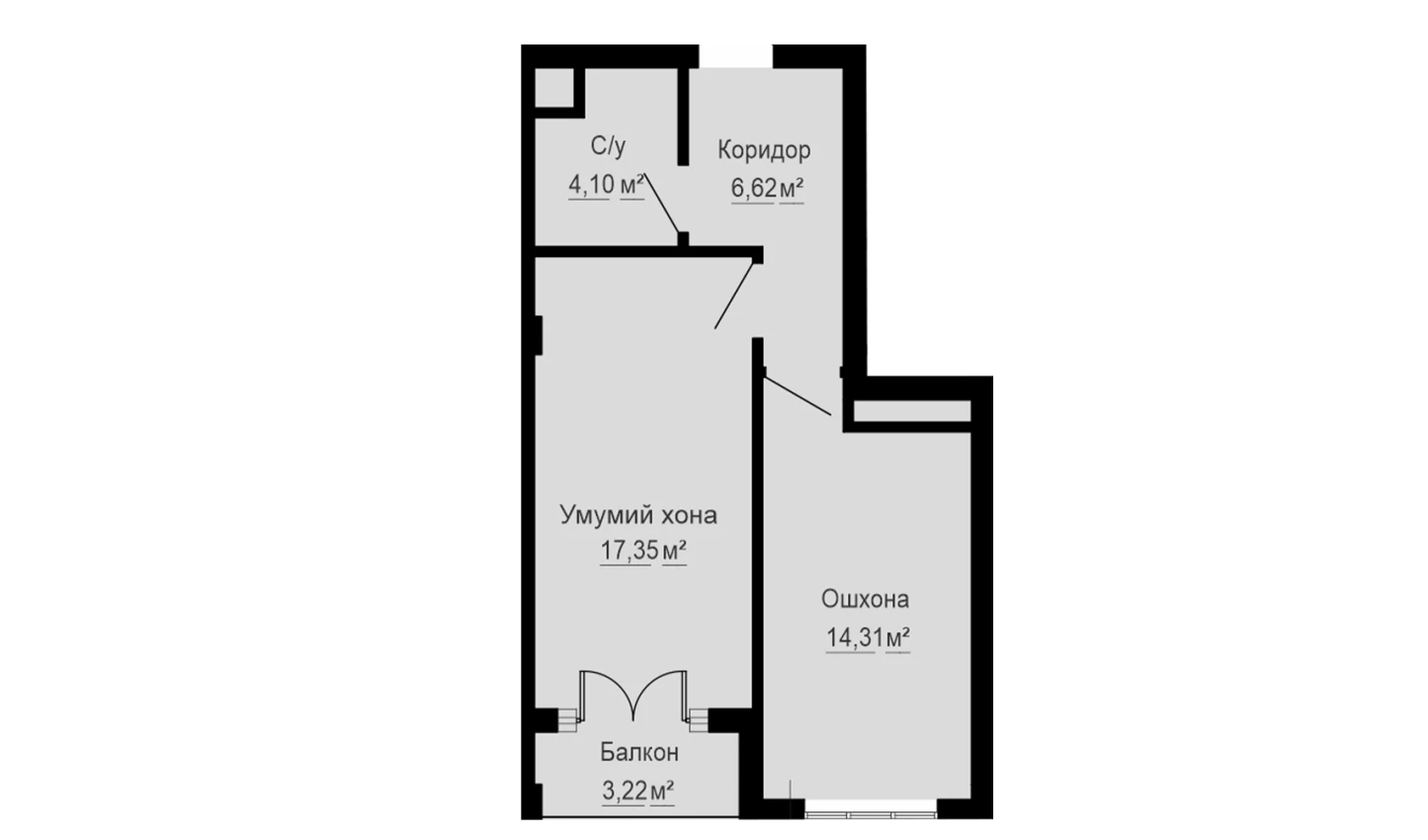 1-xonali xonadon 45.6 m²  14/14 qavat