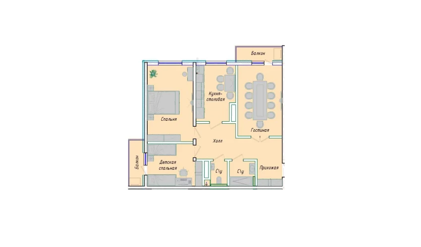 3-комнатная квартира 87.26 м²  12/12 этаж | Жилой комплекс SERGELI CITY