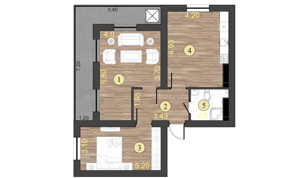 2-xonali xonadon 66.3 m²  5/5 qavat