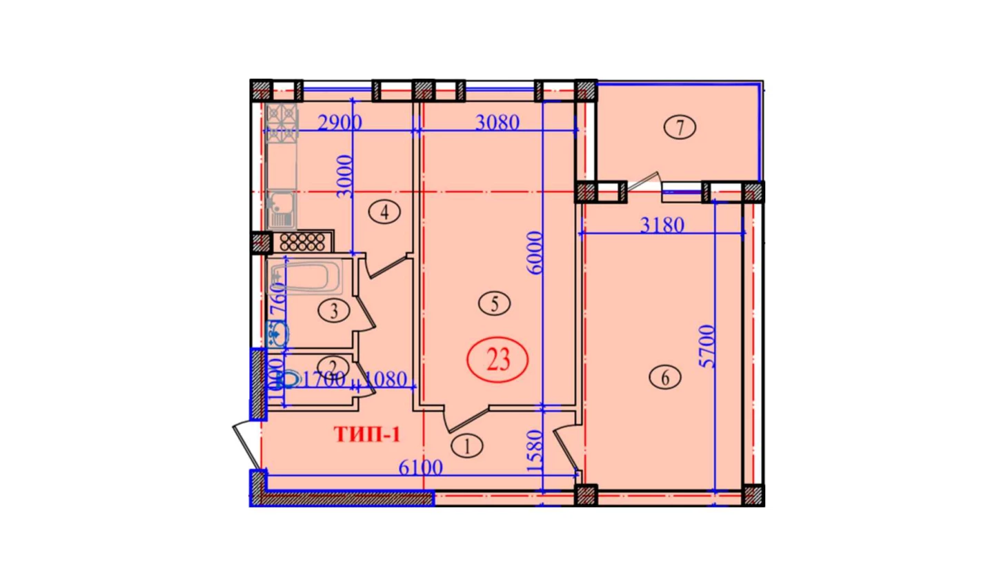 2-комнатная квартира 77.6 м²  6/6 этаж