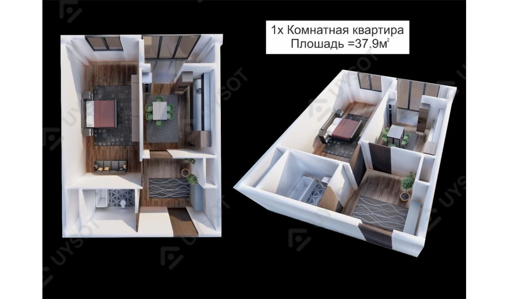 1-комнатная квартира 37.9 м²  8/8 этаж