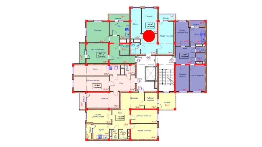 2-комнатная квартира 65 м²  4/4 этаж