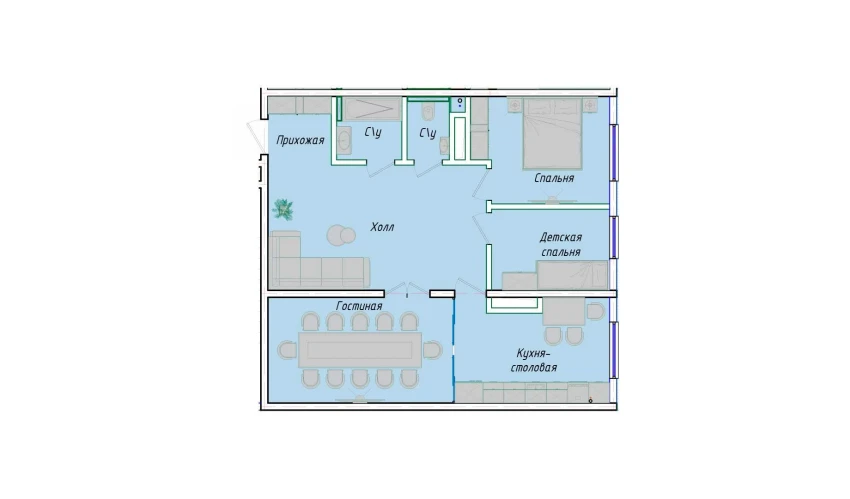 3-комнатная квартира 79.39 м²  1/12 этаж | Жилой комплекс SERGELI CITY