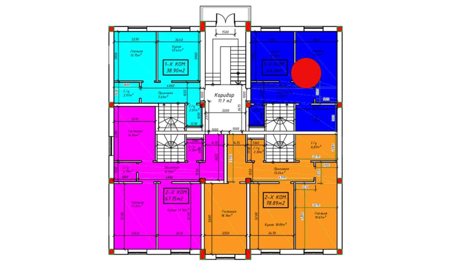 1-xonali xonadon 46 m²  1/1 qavat