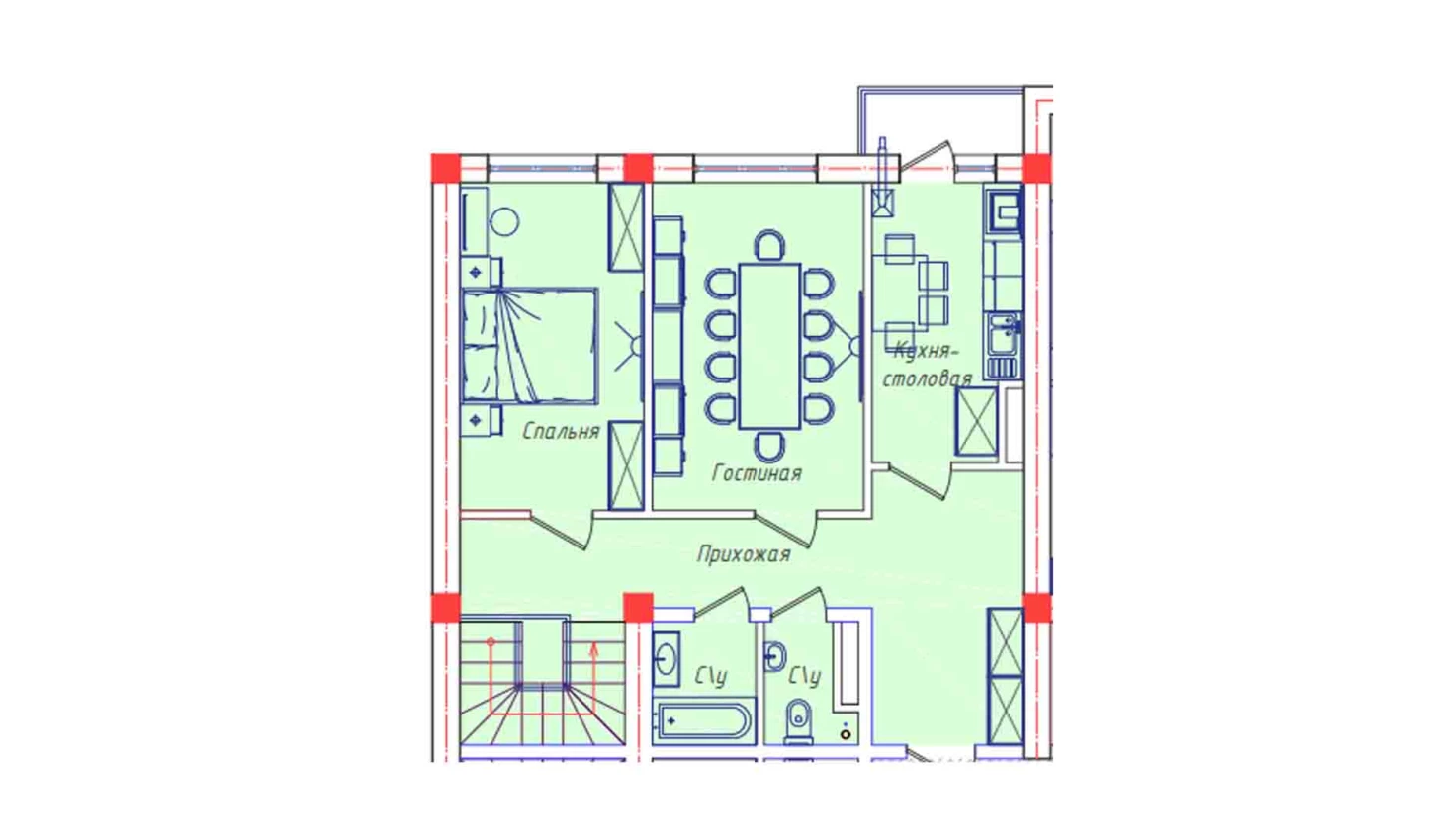 3-комнатная квартира 85.7 м²  2/2 этаж