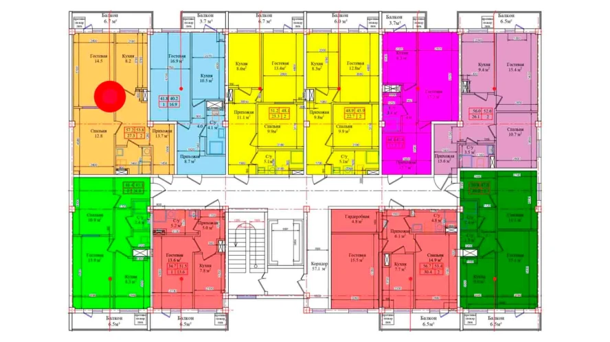 2-комнатная квартира 57.2 м²  9/9 этаж