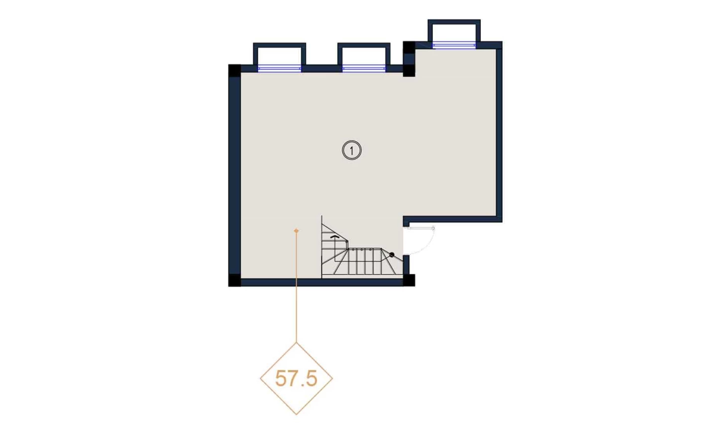 2-xonali xonadon 59.5 m²  1/1 qavat