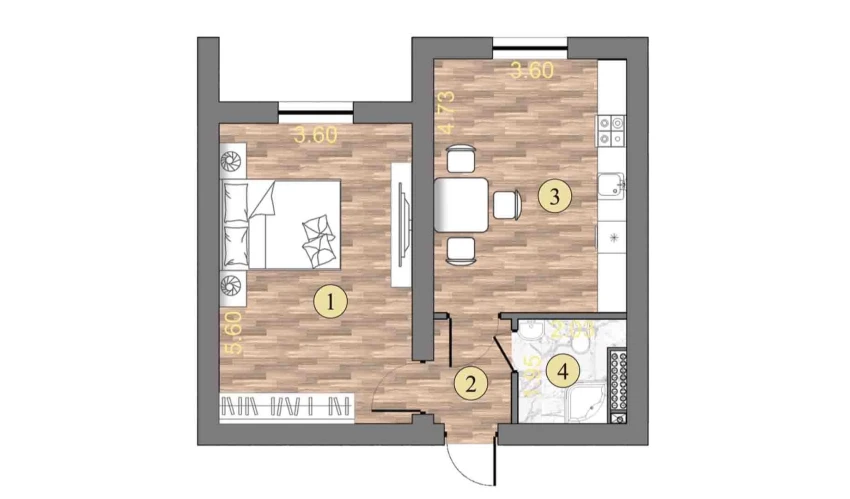 2-комнатная квартира 43.3 м²  1/16 этаж | Жилой комплекс ISLOMOBOD