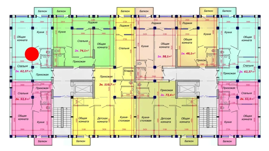 2-xonali xonadon 62.37 m²  7/9 qavat | VATAN Turar-joy majmuasi